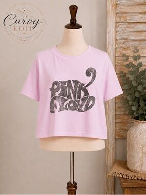 H&M Pink Floyd Graphic Tee Pink Cropped Band T-Shirt Size Large